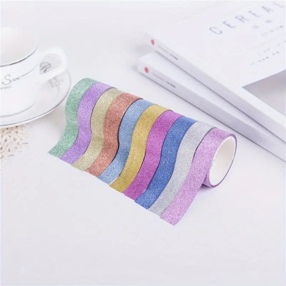 NEW 10 Rolls 3 Meters, Glitter Washi Tape, Shimmer Tape, Glitter Powder - Multi